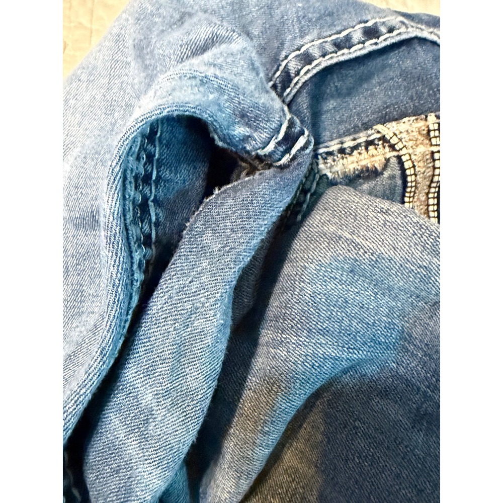Rock Revival Shaina Mid-Rise Skinny Jeans Blue Fleur De Lis Rhinestone Size 29 - Picture 4 of 13